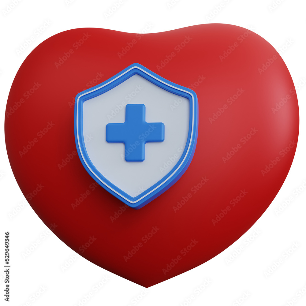 Obraz premium 3d rendering red heart with blue shield isolated