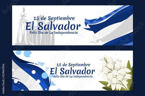 Translation: September 15, El Salvador, Happy Independence day. Happy Independence Day of El Salvador vector illustration. Suitable for greeting card, poster and banner. photo