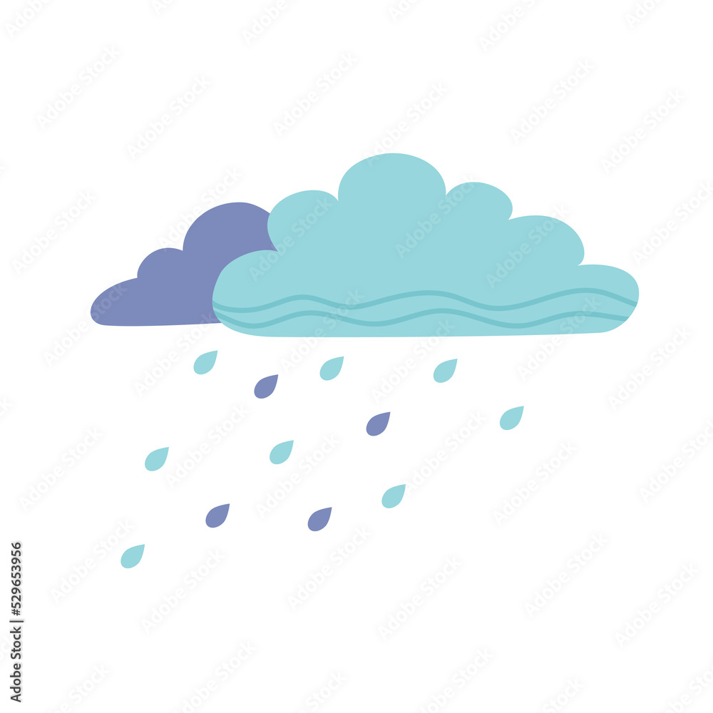 Clouds with colorful rain drops. Rainy weather. Hand drawn illustration. Vector art isolated on white background. Clouds with colorful rain drops. Rainy weather. Hand drawn illustration. Vector art isolated on white background.
