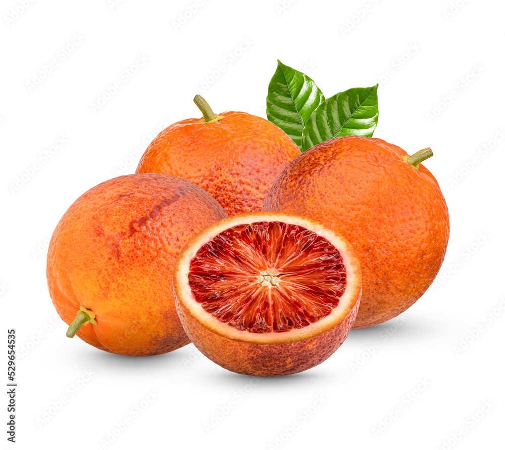 Fresh Orange Blood with leaves isolated on transparent background (.PNG ...