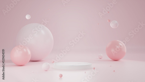 podium 3D Rendering pink background with 3d spheres  Vector illustration of balls textured  Beautiful abstract background with volume elements  balls  texture  lines. 3d illustration  3d renderin