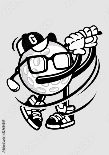 Vertical shot of a cartoon golf ball golfing on gray background