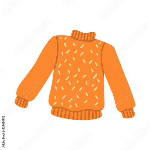 Cozy warm orange sweater. Knitted warm clothing in cartoon flat style. Vector art isolated on a white background.