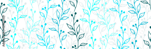 Berry bush sprouts hand drawn vector seamless pattern. Chic herbal graphic de...