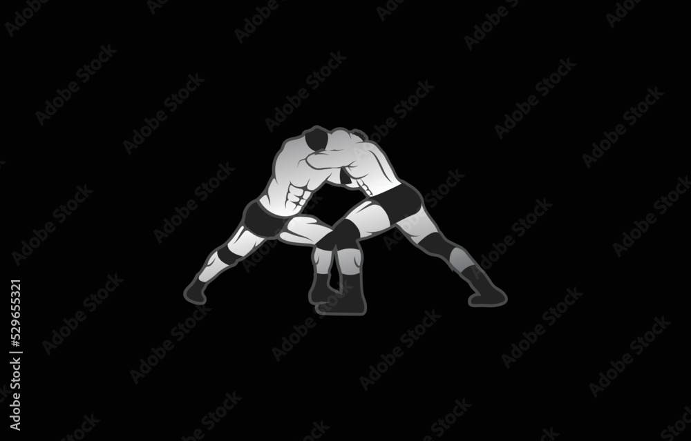 Wrestling logo template, Wrestling Sport Silhouette logo with black