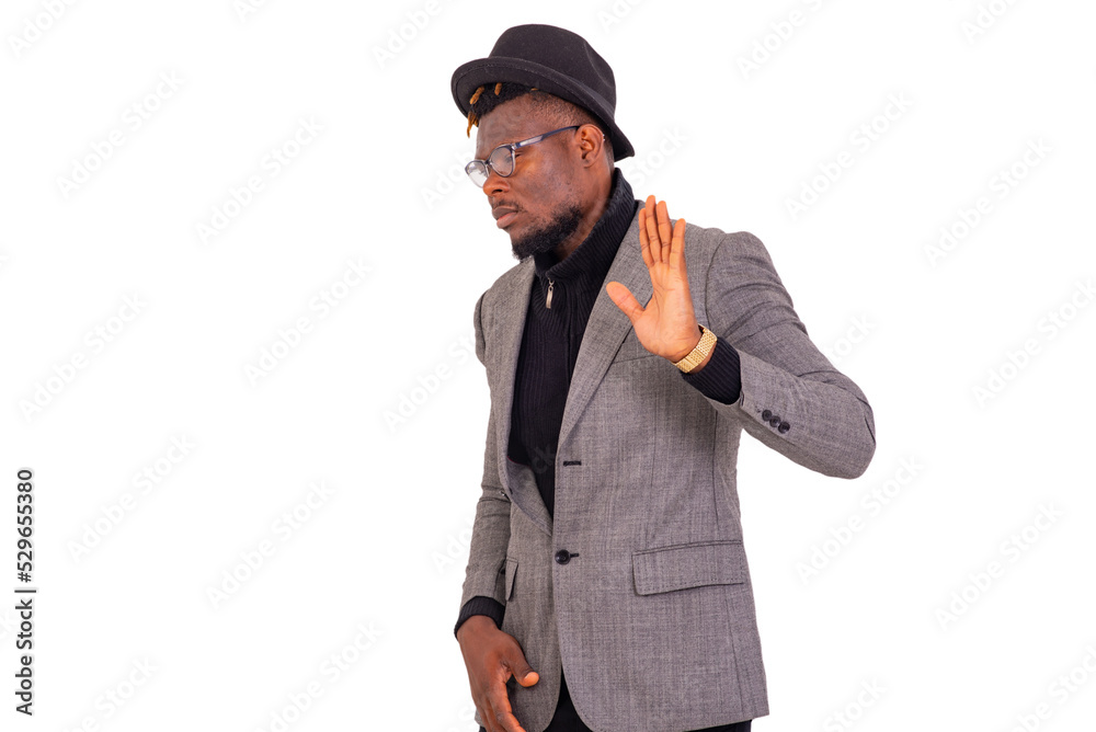 young businessman making a stop gesture.