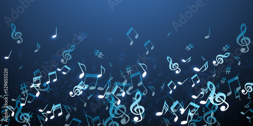 Music notes flying vector backdrop. Melody