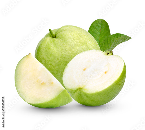 Fresh Guava fruit with leaves isolated on transparent background (.PNG)