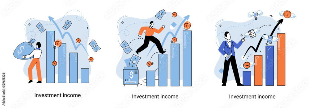 Investment, saving money and finance growth business concept metaphor. Analyzes charts and indicators of income growth. Investment income from securities and other non-commercial investments dividends