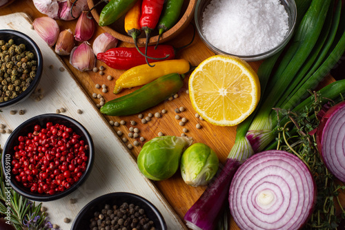 vegetables on a wooden board