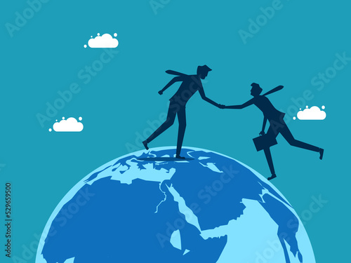 Businessman helping other people in the world. business concept vector eps