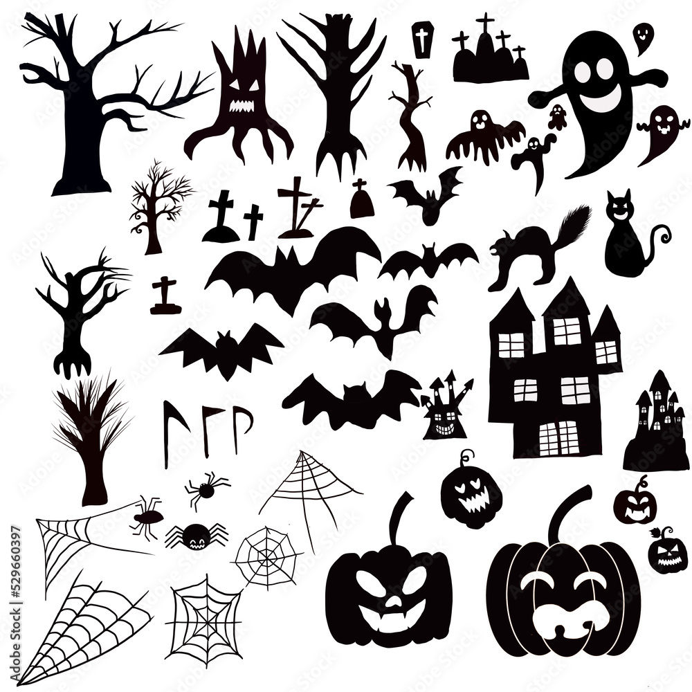 Fototapeta premium halloween icon pumpkin vegetables with bat and ghost banner vector illustration
