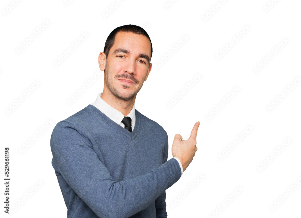 Friendly young man making a gesture of welcome Friendly young man making a gesture of welcome