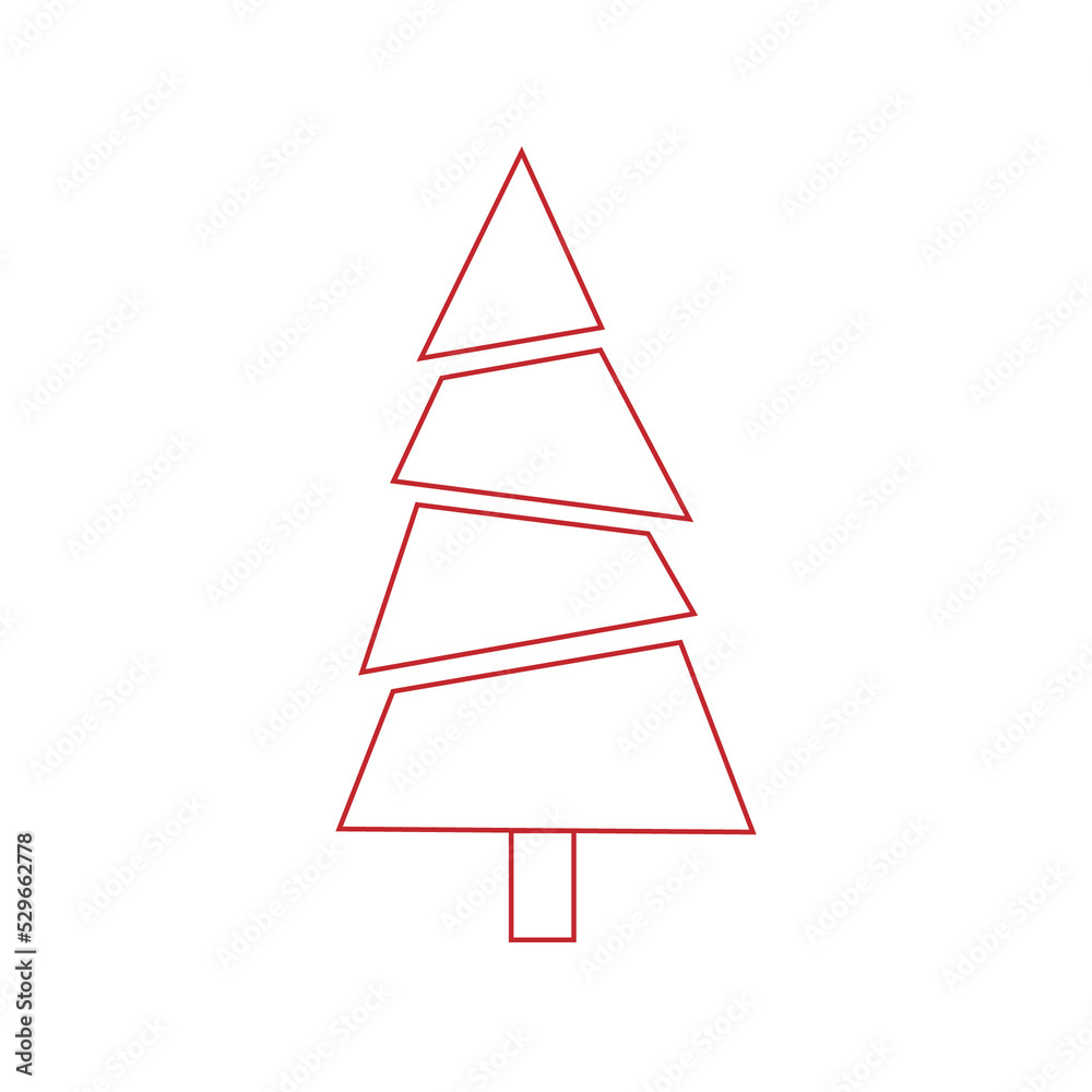 Festive decor - Christmas tree. Line art. Hand drawing. Festive decor elements vector illustration isolated on white background.