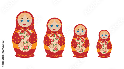 Set of Matryoshka Russian Nesting Doll. Traditional Russian Culture. Folk toy. Babushka doll. Hand drawn vector illustration