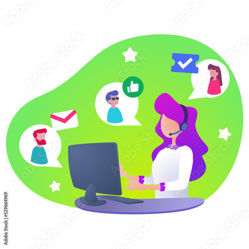 Digital customer service. Customer support helping customer. CRM service with omnichannel for consumer complaint.