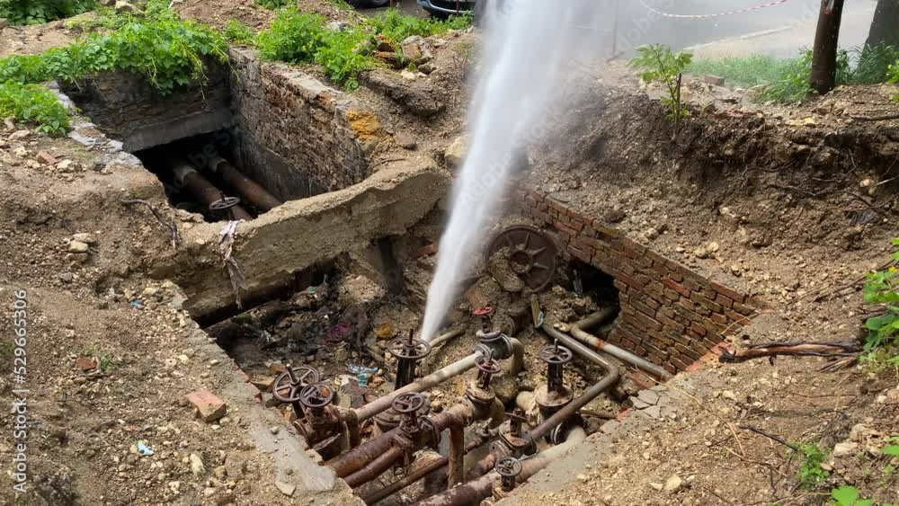 Water burst pipeline damage in Simferopol, Crimea, Russia. Water burst pipeline damage in Simferopol, Crimea, Russia.