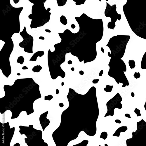 Cow seamless pattern. Animal skin vector background. Black and white spotted texture