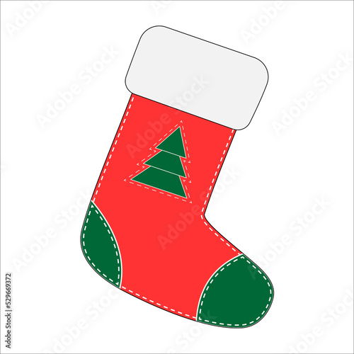 Traditional hanging red Christmas socks stocking. For gifts and presents. Editable Vector illustration Isolated on white background.