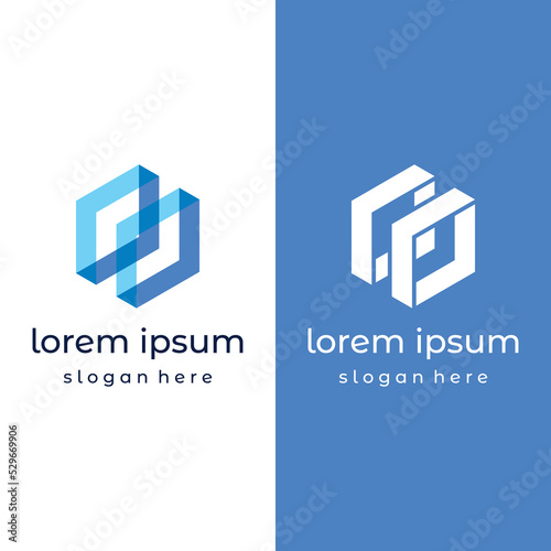 Block chain logo template design.Geometric block chain with hexagons, modern technology box. Block chain for business, technology and data signs.