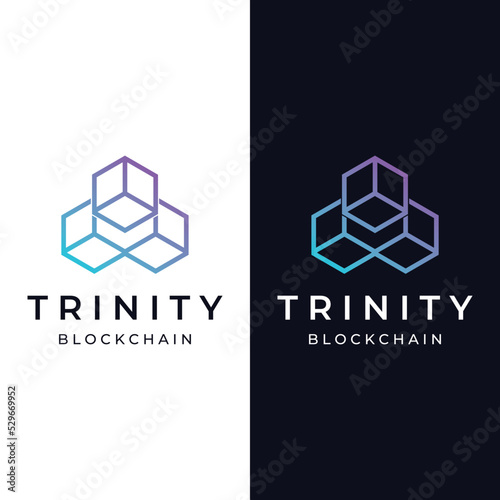 Block chain logo template design.Geometric block chain with hexagons, modern technology box. Block chain for business, technology and data signs.