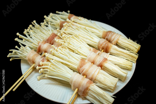 Pork bacon mushrooms roll 