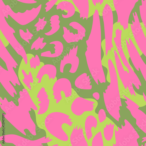Leopard and zebra abstract seamless pattern. Animal skin vector background. Psychedelic neon texture