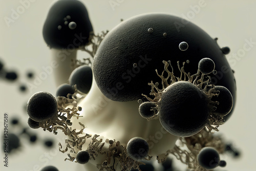 Mucor mold, Bread mold fungi, black fungus, Mucor indicus can cause zygomycosis. Abstract Microbiology background, microscopic view of organic substance, microorganism or cells, 3d render
 photo
