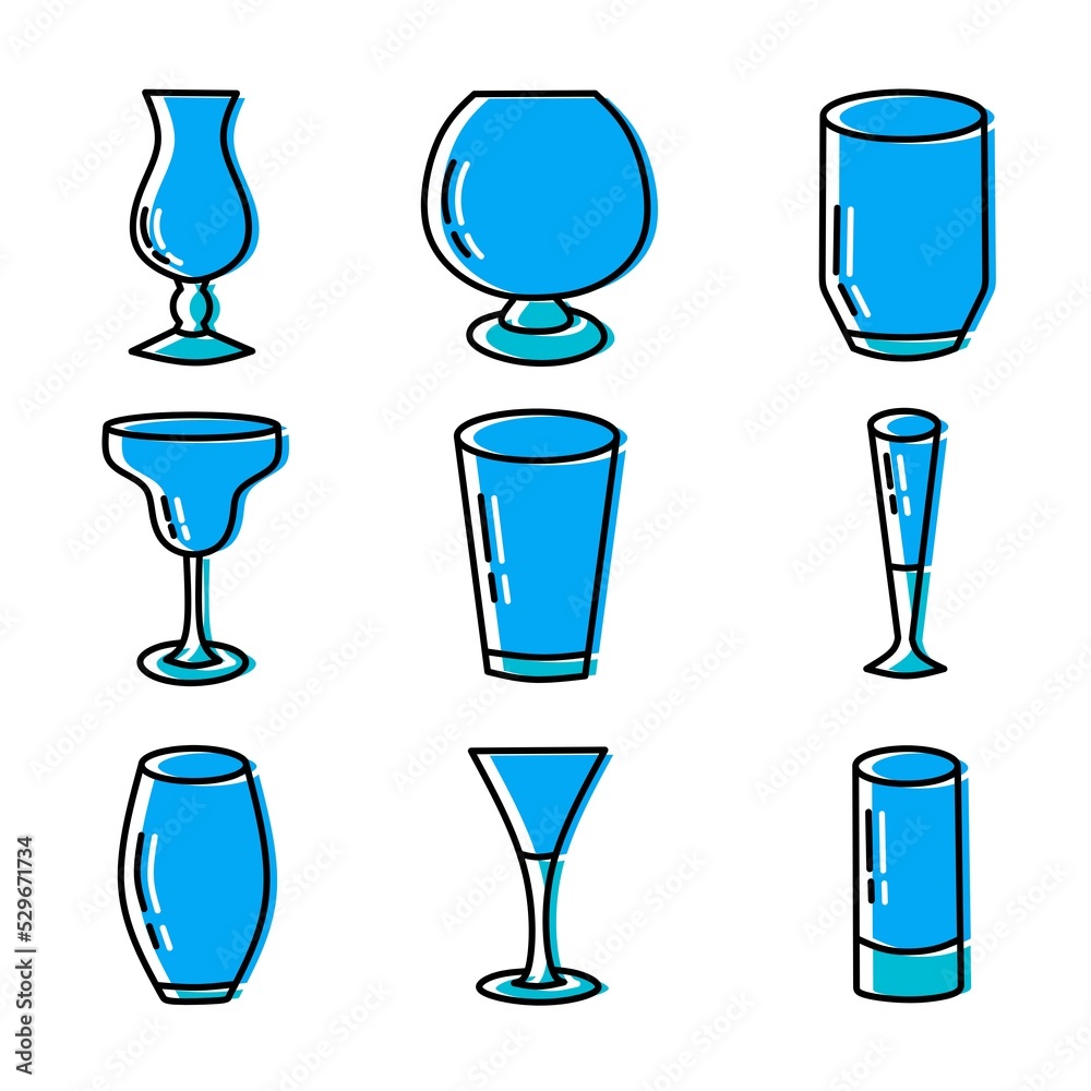 Blue cup icon set illustration design isolated on white background Blue cup icon set illustration design isolated on white background