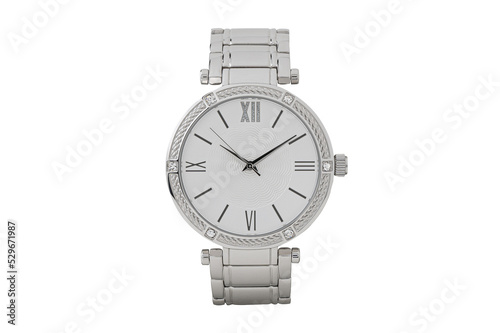 Luxury watch isolated on white background. With clipping path for artwork or design. Hand watch. Product. Silver. One Object. PNG.