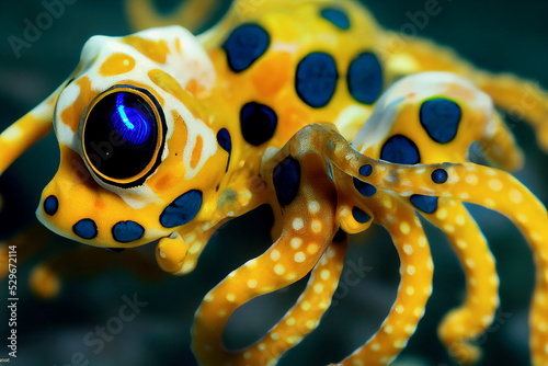 Blue-ringed octopus. The Deadly Blue Ringed Octopus, hapalochlaena. Beautiful underwater background photo