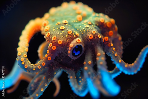Octopus at sea. Octopus in the deep ocean. Beautiful Underwater background. 3d rendering © Viks_jin
