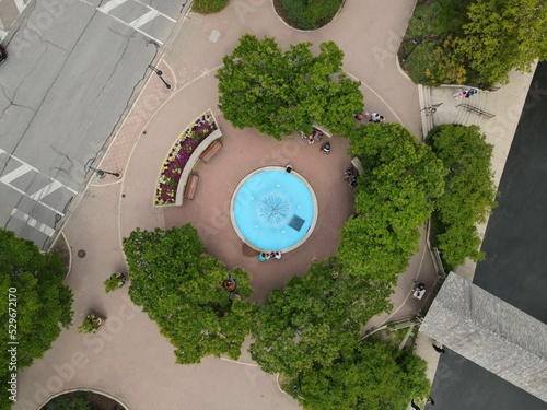 Aerial top view of the Naperville Fountain in Naperville, Illinois, USA photo
