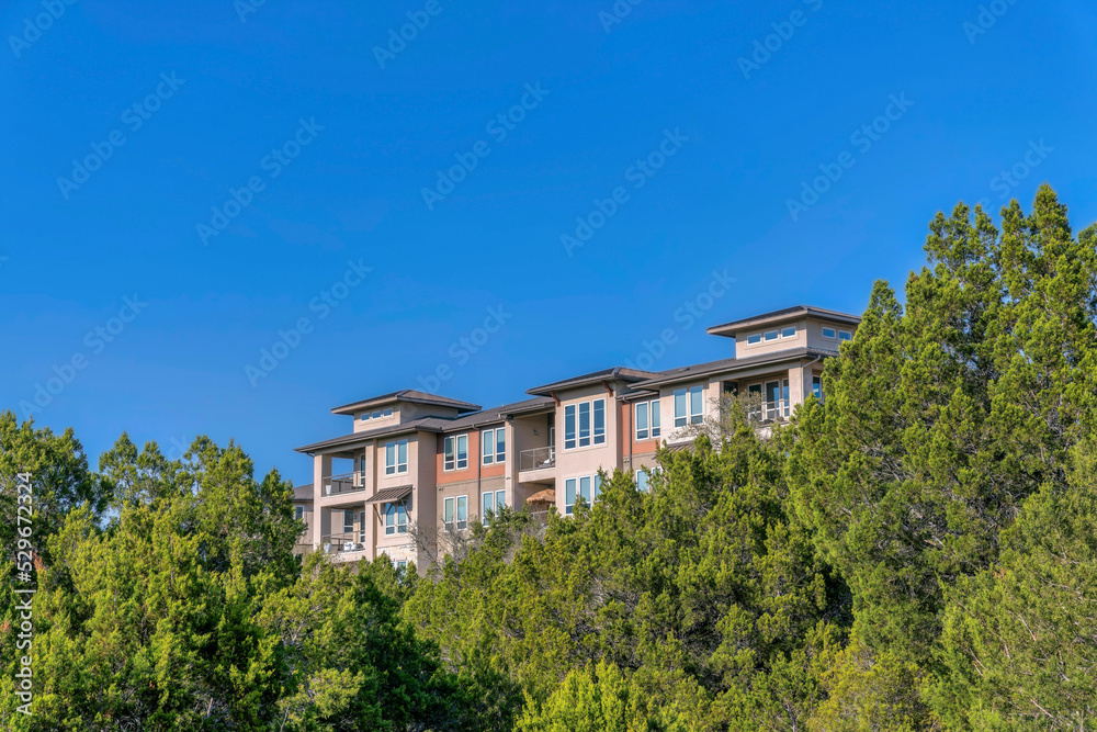 New construction of houses and apartments by the scenic Lake Austin in Texas
