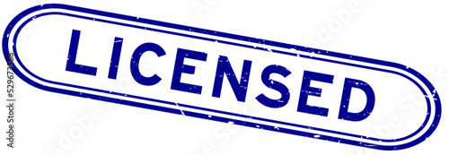 Grunge blue licensed word rubber seal stamp on white background