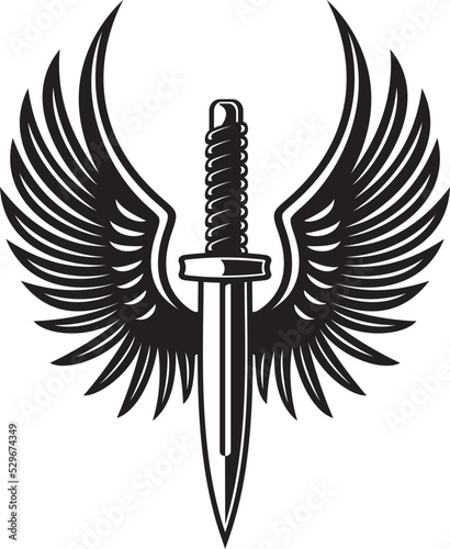 Military emblem of combat knife and wings