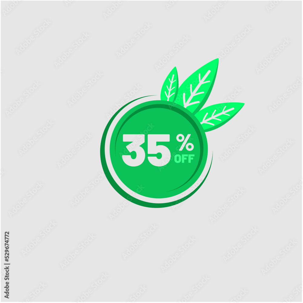 green 35% discount icon with foliage vector green 35% discount icon with foliage vector