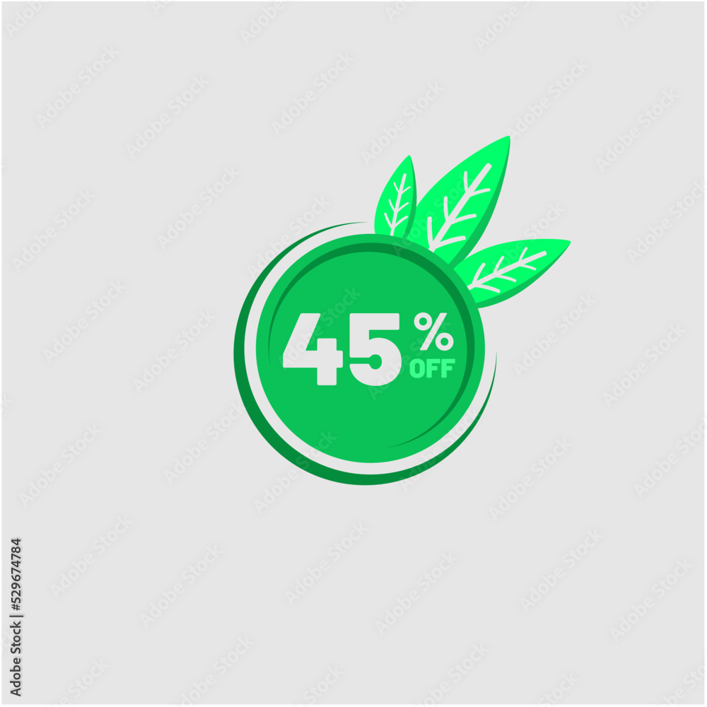 green 45% discount icon with foliage vector green 45% discount icon with foliage vector