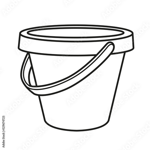 Children's toy bucket for playing in the sandbox outlined on white background