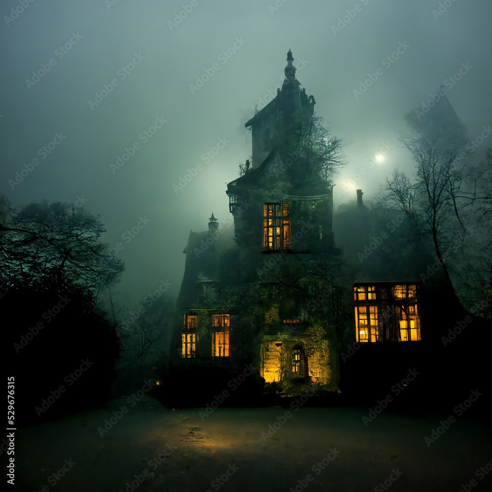 haunted House in Fog Exterior