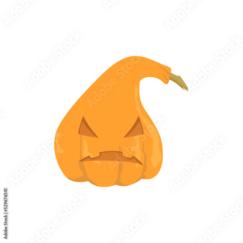 Illustration of a Halloween pumpkin with a carved displeased face. Vector isolated on white background