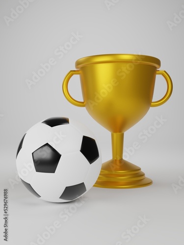 Football with gold trophy. 3D rendering