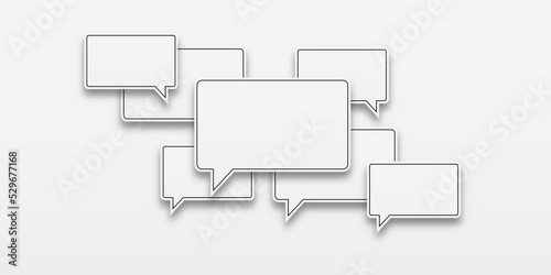  white sticker set with speech bubbles with a stroke. Empty blank speech bubbles on white background. Communication concept.