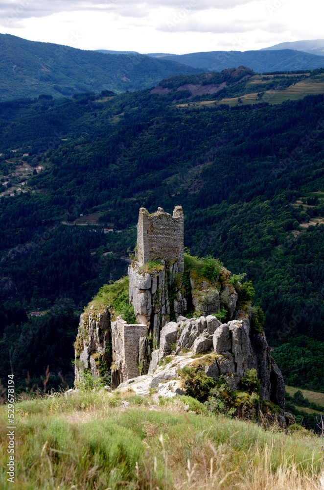 Ruins of Rochebonne castle in Ardeche in France, Europe