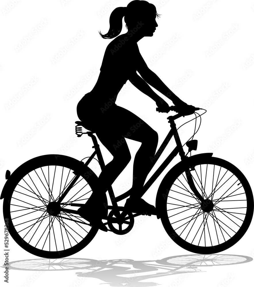 Woman Bike Cyclist Riding Bicycle Silhouette Woman Bike Cyclist Riding Bicycle Silhouette