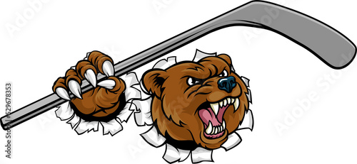 Canvas Print Bear Ice Hockey Player Animal Sports Mascot