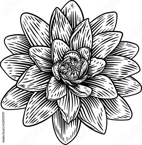 Lotus Flower Woodcut Water ...