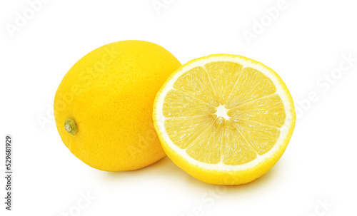 Fresh lemon fruit with half isolated on white background.