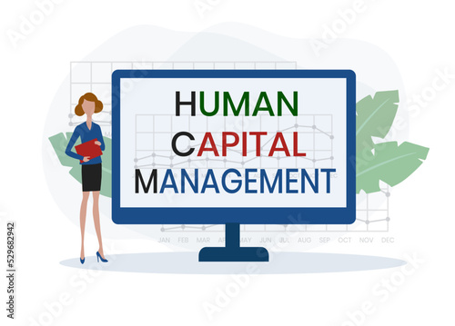 HCM - Human Capital Management acronym. business concept background. Vector illustration for website banner, marketing materials, business presentation, online advertising