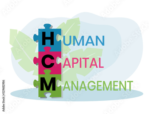 HCM - Human Capital Management acronym. business concept background. Vector illustration for website banner, marketing materials, business presentation, online advertising